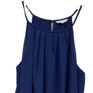 Naked Zebra Lined Elastic Waist Thin Strap Pleated Halter Mini Dress Keyhole